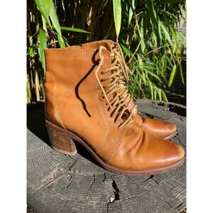 KDB Goodwin Women's Size 7 Brown Leather Block Heel Lace Up Ankle Boots